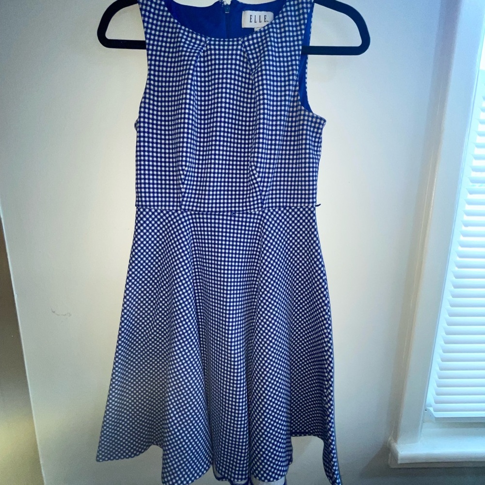 Elle Blue and White A-Line Sleeveless Dress